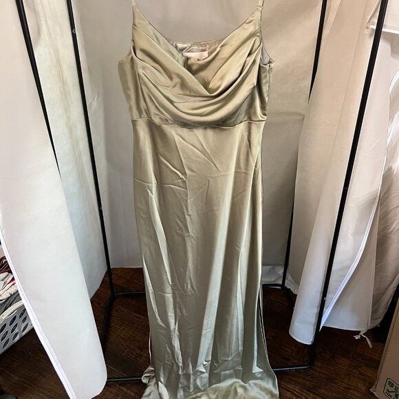 Revelry Satin Gown in Silver Sage - Picture 3 of 8